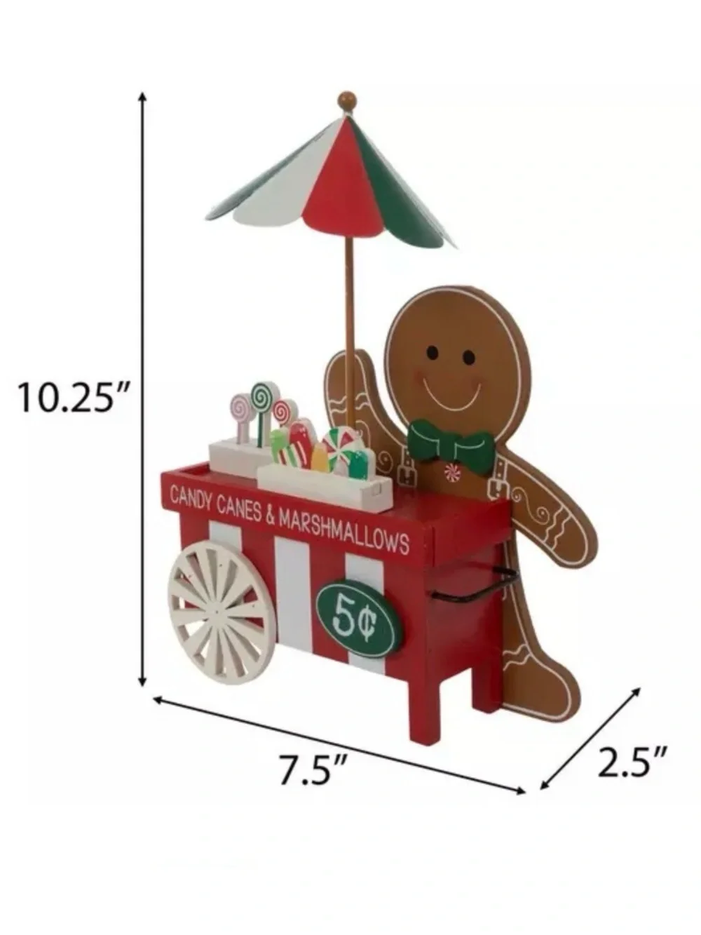 Festive Gingerbread Candy Cart Holiday Table Decor - Red/Green/White